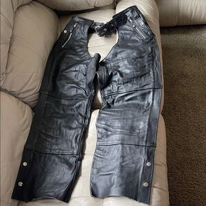Leather King Biker Black Chaps For Motorcycle Riders Small